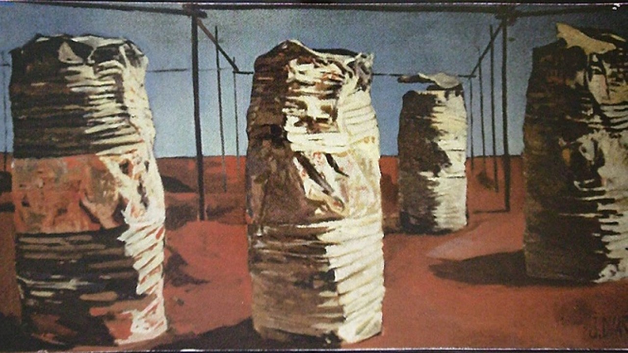 J. Duarte. Untitled, 1967. Oil on wood. 59 x 118 cm. "Political art. From 68 to Ayotzinapa"at Freijo Gallery.