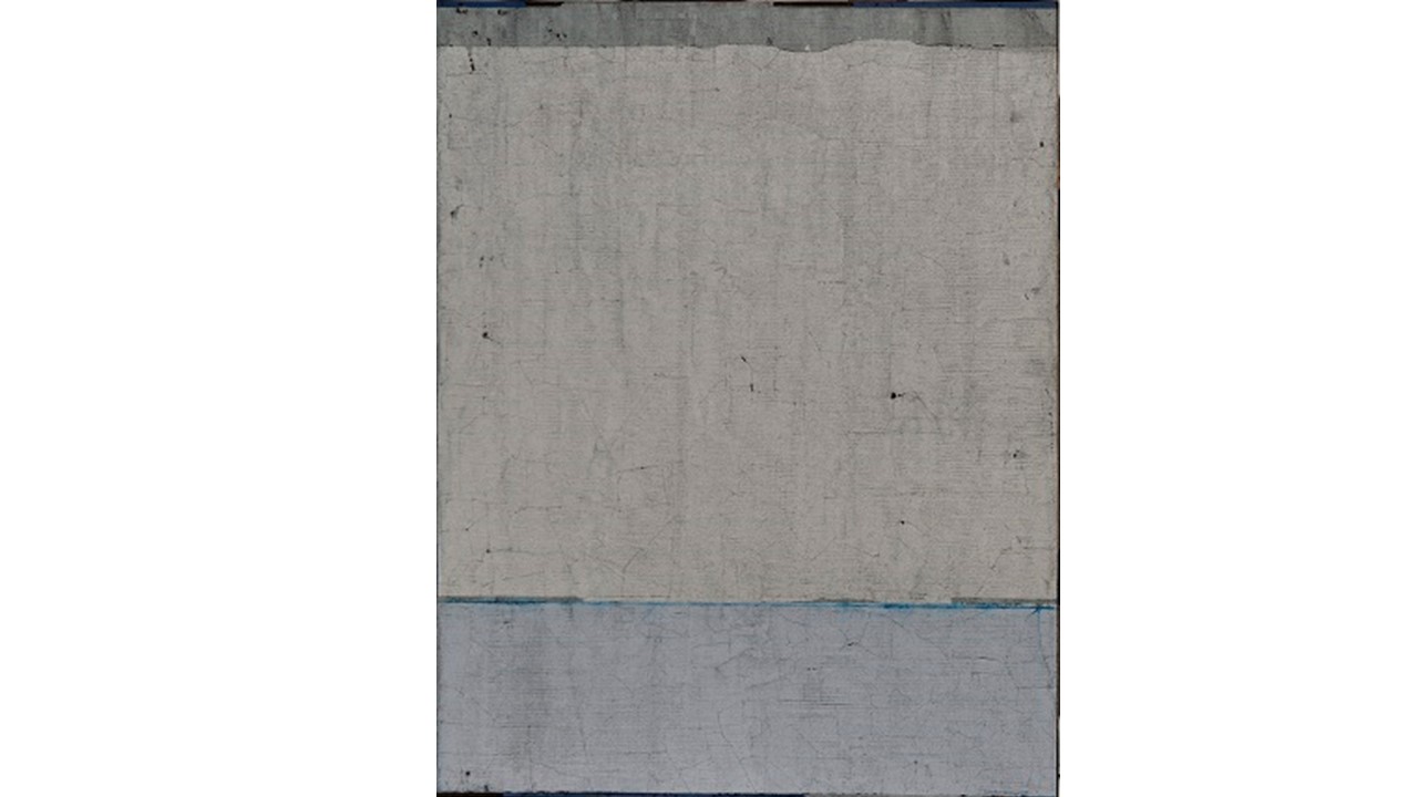 "Línea azul cobalto", 2019. Óleo y pigmento sobre contrachapado, 146 x 114 cm.