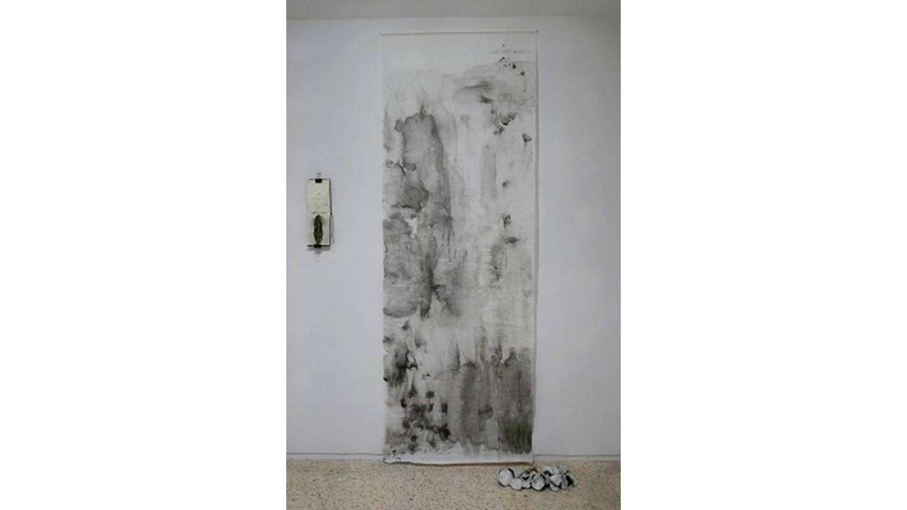 "Untitled (Nocturne)", 2020. Chinese ink on Japanese paper. 280 x 96 cm. Freijo Gallery, 2020.