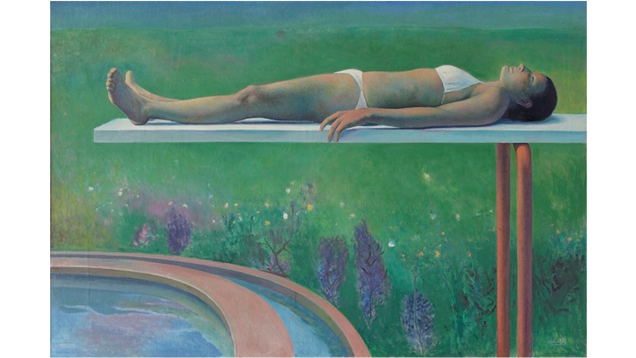 "El trampolín", 1980. Óleo / lienzo. 97 x 146 cm