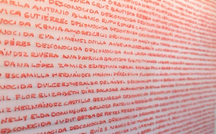 Detail of Gina Arizpe's series, "Names and Coordinates", 2020. Ink on paper.