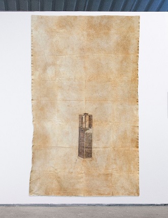 "Our Lady of Caracas", 2011, from the series "The Tower of David". Authors: Ángela Bonadies and Juan José Olavarría. Drawing on canvas with earth. 265 x 155 cm. Unique piece.