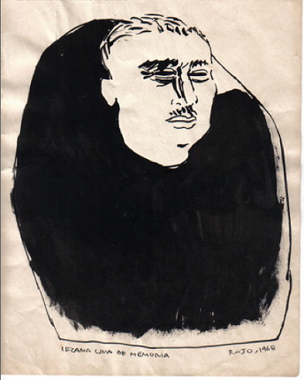 Portrait of José Lezama Lima in Chinese ink on paper , 1968. 30 x 21 cm