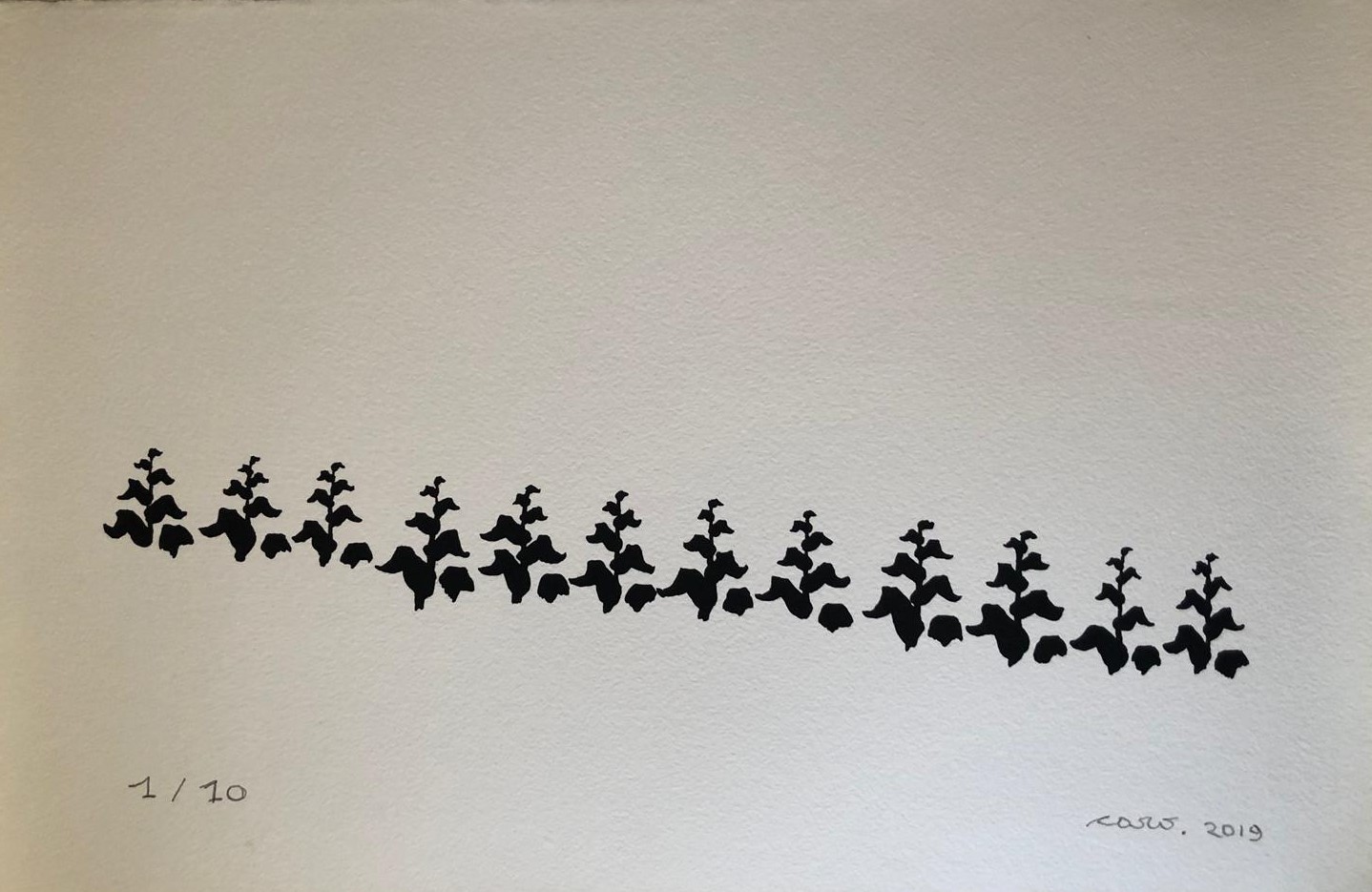 Milpa, 40x60 cm. Edición de 10 . Firmada y numerada a lápiz. Serigrafía sobre papel hecho a mano . Editor Erik Kirksaether. Producción Galería Freijo.