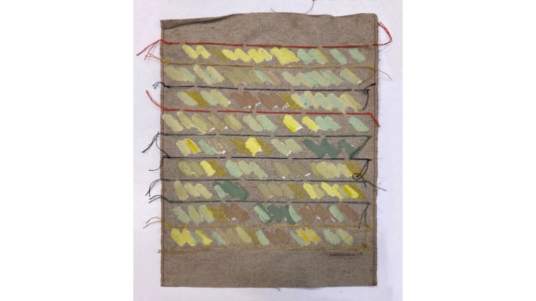 "Embroidery", 1979, from the series "Needlework". Threads and acrylic paint on canvas. 66 x 49 cm.