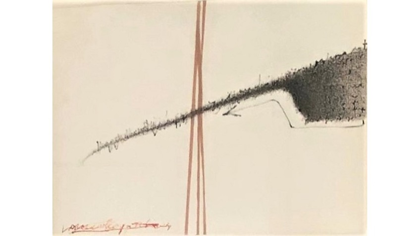 "Violence and death under the name of justice (illegible self-censored writings)", 1974. 31,5 x 44,5 cm.