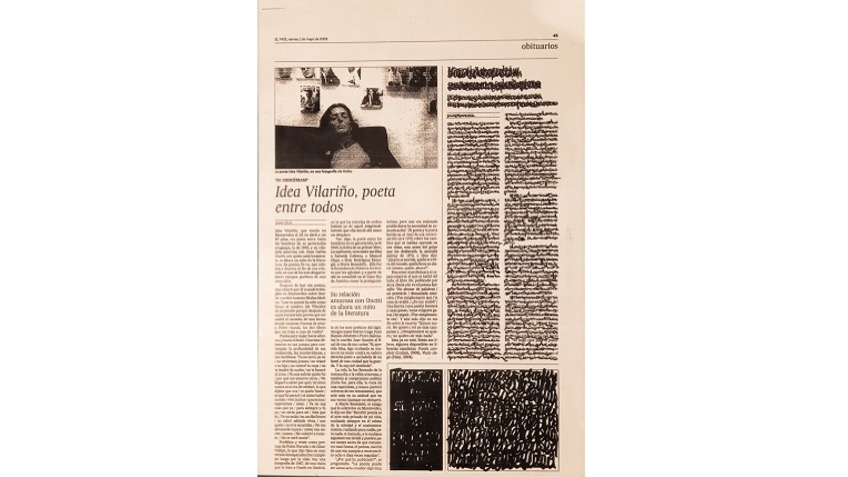 "A la memoria de Idea Vilariño", 2006-20. 31 x 22 cm. Fotocopia reducida de una necrológica de El País intervenida.