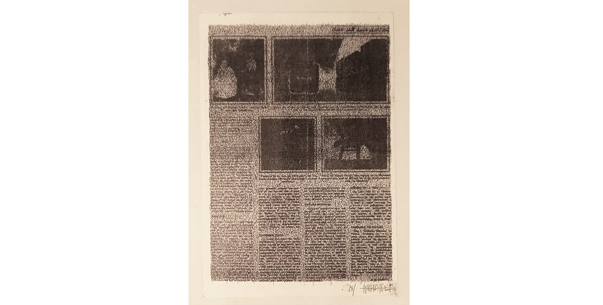 "Recovery of an art review", 1978. The work consists of a reduced photocopy of an art review from a newspaper in DIN A4 size, intervened with illegible self-censored writings. 23,7 x 16,5 cm