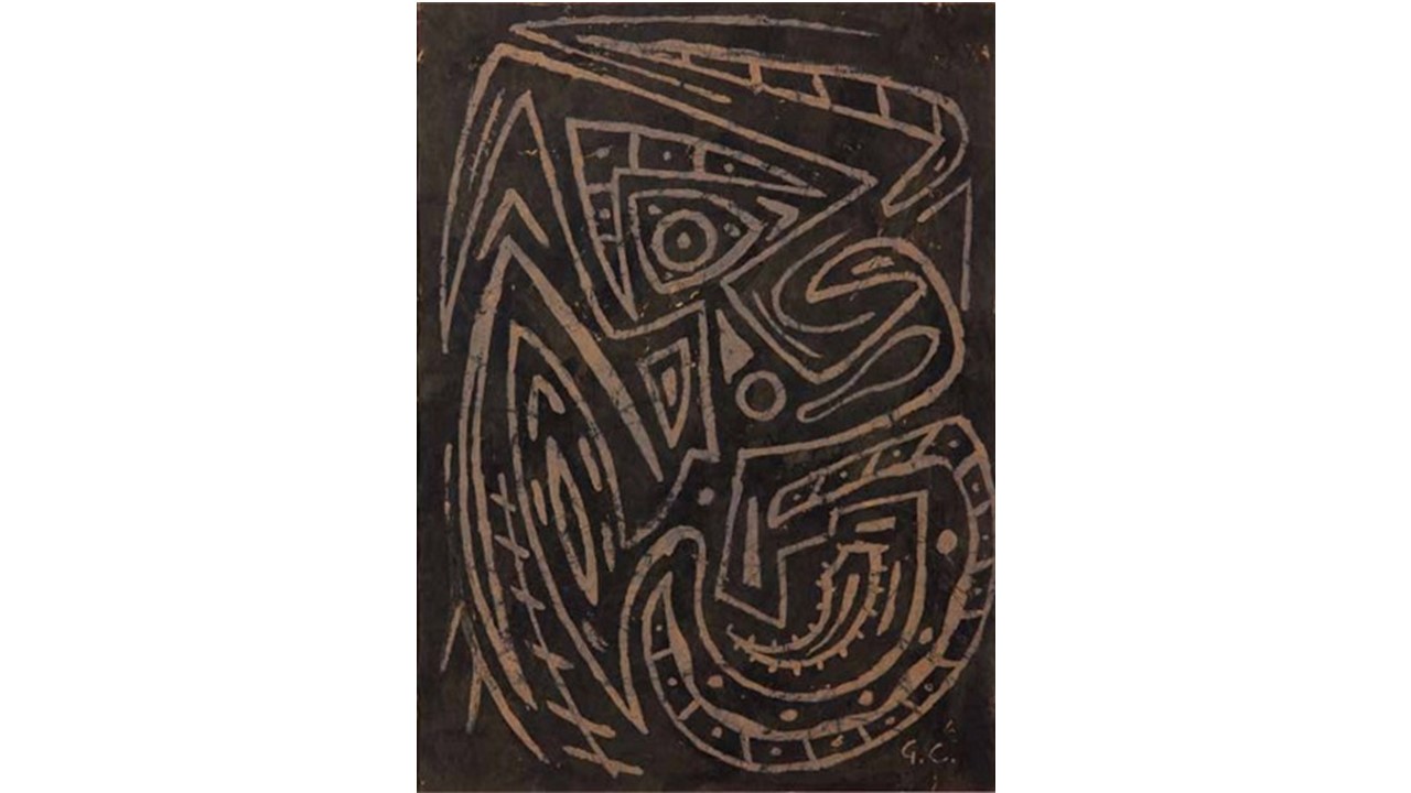 Máscara negra, 1940. Gouache sobre cartulina. 45,5 x 33 cm. Galería Freijo, 2010.