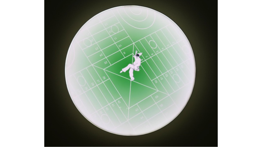 "El artista funámbulo, verde" (2002), ø80 x 15cm.