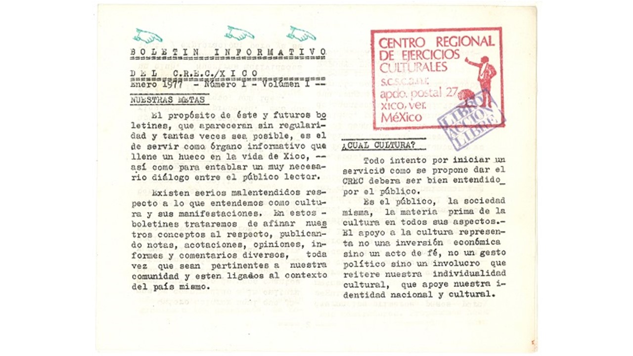 Boletín del C.R.E.C. (Centro Regional de Ejercicios Culturales) / XICO Número I - Volúmen I, 1977.