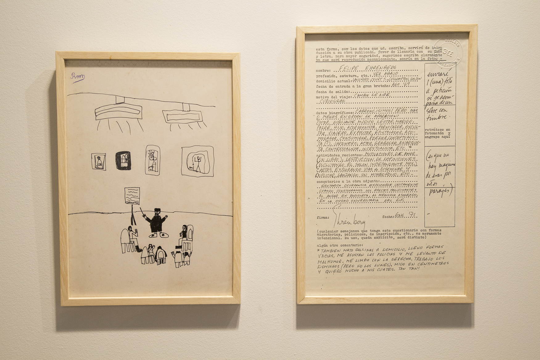 "Forma". 1971. "Dibujo infantil". 1992. Díptico: Fotocopia de impresión sobre papel y escritura original a tinta. 33 x 20,5 cm. y  dibujo original anónimo, firmado R.M., bolígrafo sobre papel. 29 x 20,5 cm.
