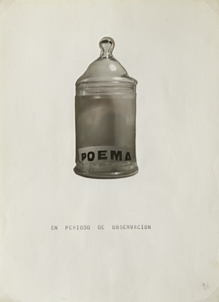 "Poema en período de observación", maqueta original de TEXTO POÉTICO, 1989. Collage y máquina de escribir sobre cuartilla de papel. 21,5 x 16,7 cm.