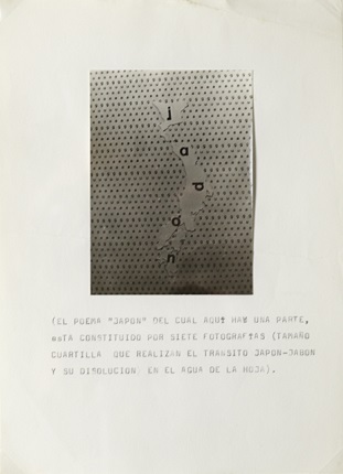"El Poema JAPÓN", maqueta original de TEXTO POÉTICO, 1989. Collage y máquina de escribir sobre cuartilla de papel. 21,5 x 16,7 cm.