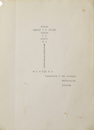 "Danzo…", maqueta original de TEXTO POÉTICO, 1989. Máquina de escribir sobre cuartilla de papel. 21,5 x 16,7 cm.