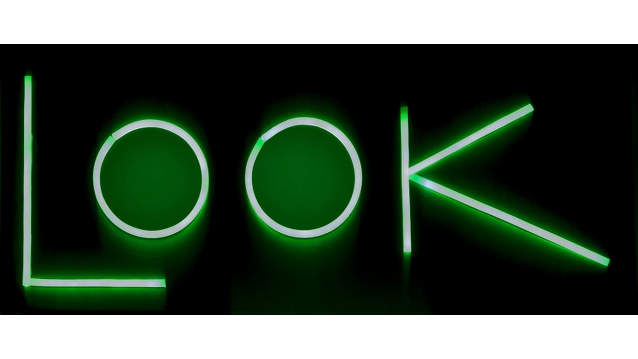 LOOK. 2016. Mini Led Neon Flex on steel plate. 31,3 x 75 x 3 cm. Ed. 1/5. Freijo Gallery, 2016.