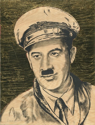 "Peter dressed as a Nazi." Series Matria. Mexico, 2015. Gold leaf and oil on wood. 28 x 21,4 cm.