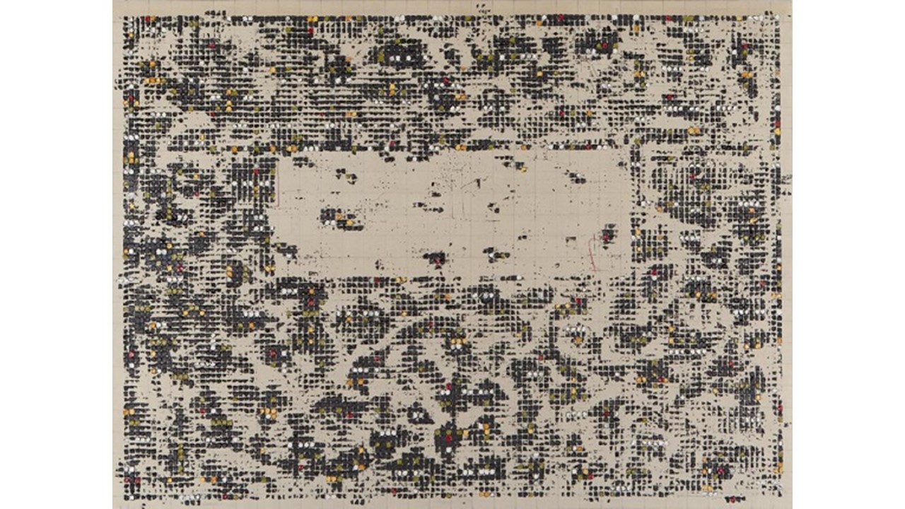 "Mensaje ampliado", 2015. TM sobre papel arches pegado a contrachapado. 119 x 159 cm.