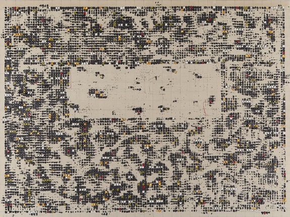 "Expanded Message", 2015. TM on arches paper glued to plywood. 119 x 159 cm.