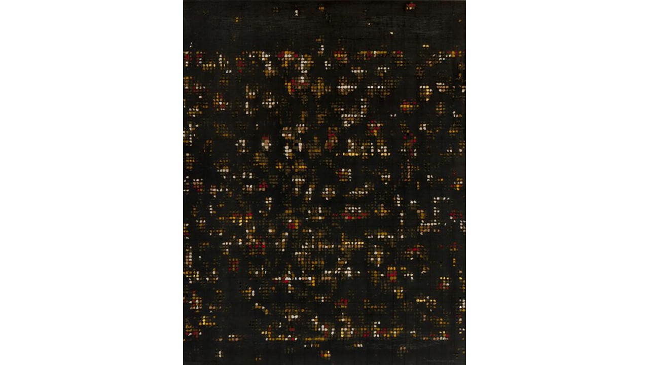"80F-77", 2016. TM lienzo. 146 x 114 cm. "Neuroconexiones plásticas" en Galería Freijo, 2017.