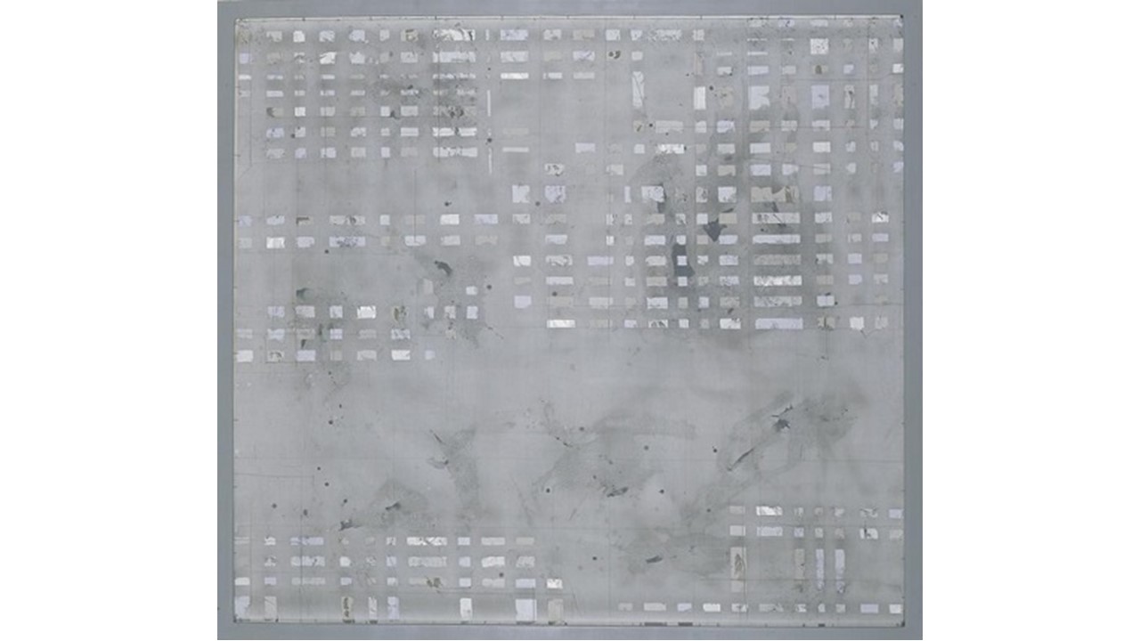 "Agrupamientos", 2005. Óleo sobre malla metálica. 96 x 106 cm. Galería Freijo, 2017.