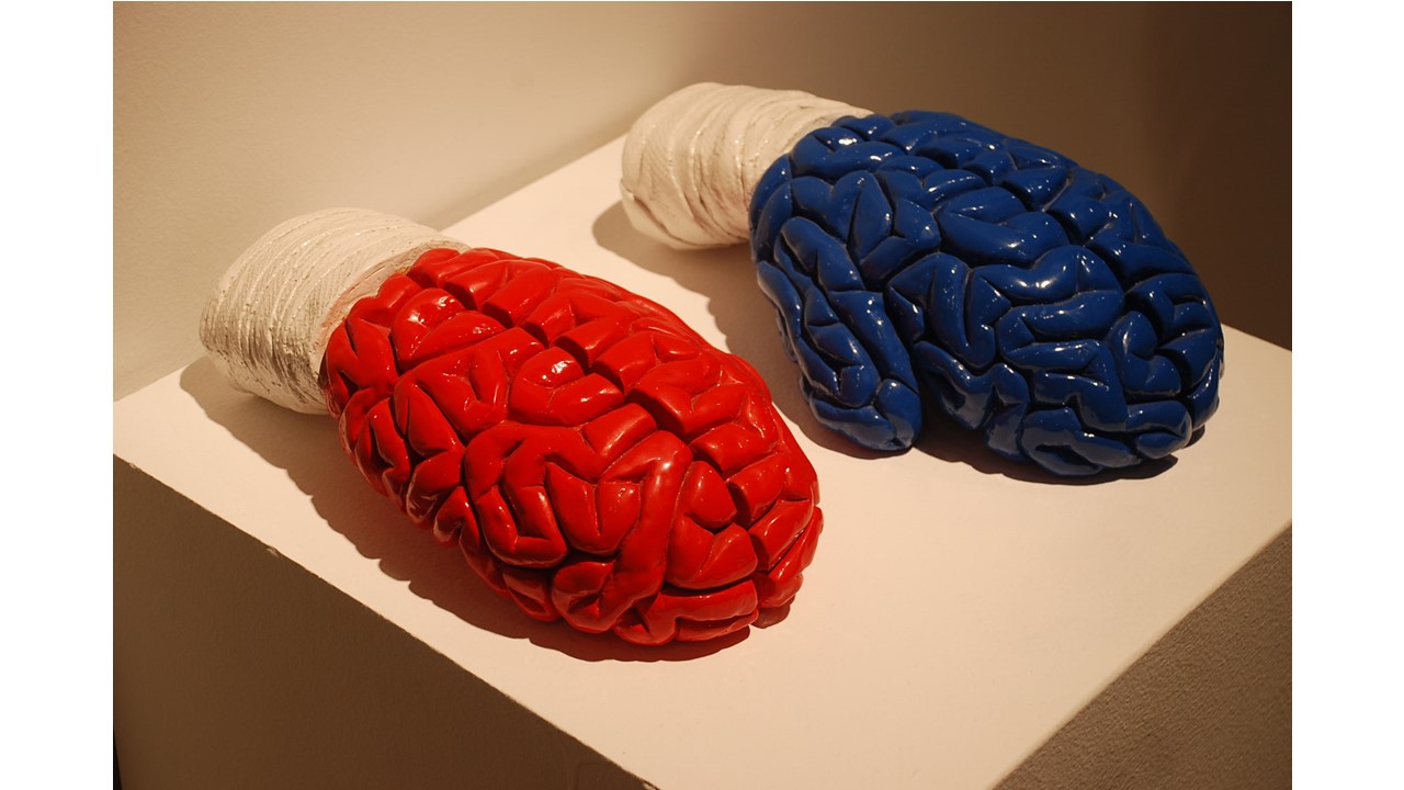 "Mind games," 2003. Resin with PGJ paint and marble dust. Edition 2/8. 11 x 31 x 17 cm. each piece