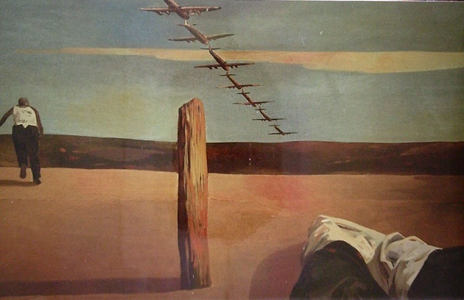J. Duarte. "The War". 1968   Oil on wood, 84 x 139 cm