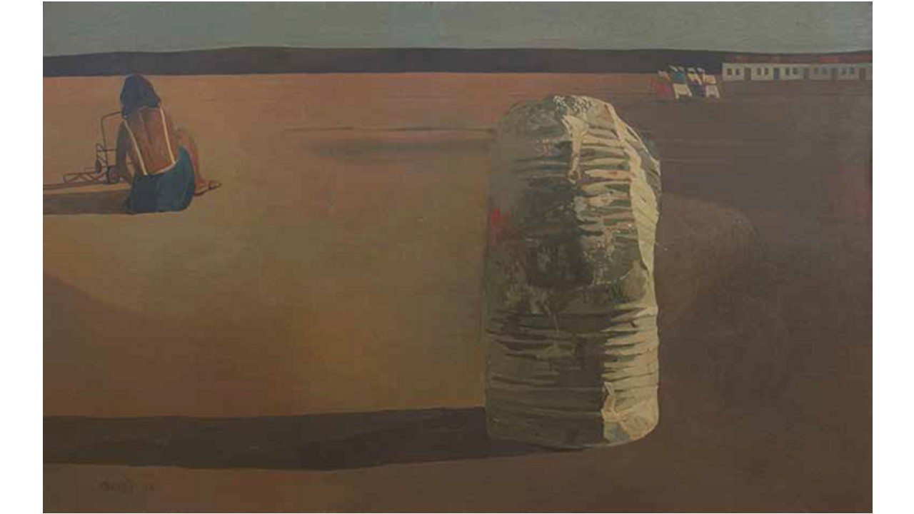 J. Duarte. S/T, 1968. Óleo sobre madera. 79 x 128 cm. "Arte político. Del 68 a Ayotzinapa" en Galería Freijo.
