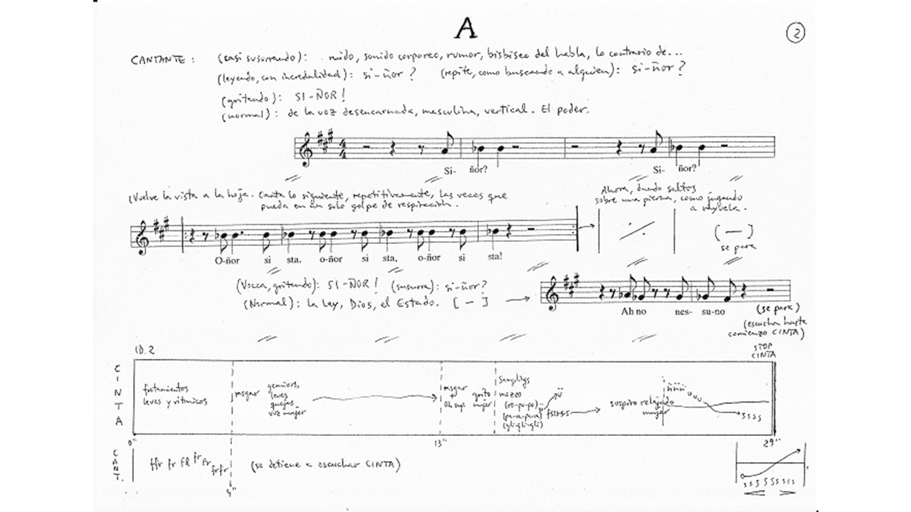 "La isla de las mujeres", 1996. Partitura. 8 páginas de 30 x 21 cm. Original firmado