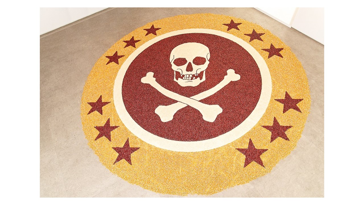 Jolly Roger, 2018. Corn, beans and rice. 3m diameter.