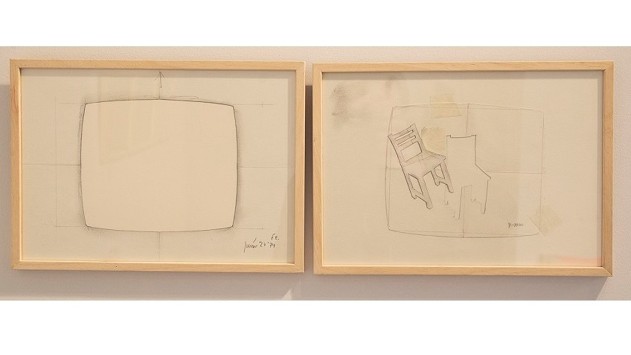 Felipe Ehrenberg. "Reflections", 1974. Series of 7 pencil drawings, using templates, on Canson. 21 x 29.8 cm each. "Espejulacciones" at Freijo Gallery, 2018.