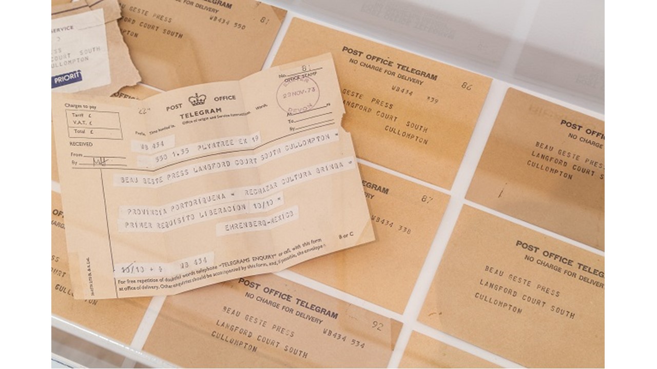 F. Ehrenberg. "Telegrams to the San Juan Biennial", 1973. Third San Juan Biennial of Latin American Engraving (1974) . 12 envelopes and 9 telegrams.