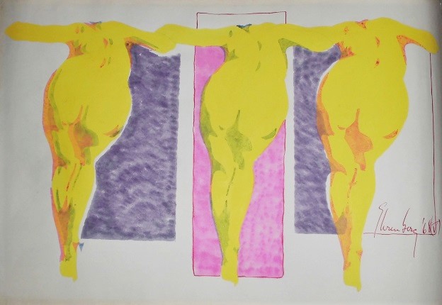 F. Ehrenberg. "Three Yellow Women", 1968. Acrylics on paper. 30 x 45 cm.