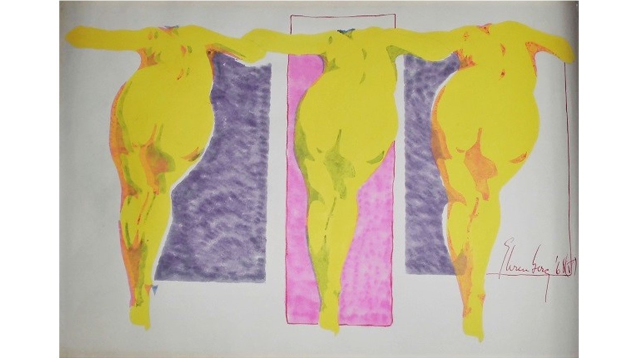 Felipe Ehrenberg. "Three Yellow Women", 1968. Acrylics on paper. 30 x 45 cm. Signed and dated. Unique piece. Freijo Gallery, 2018.