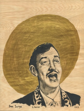 F. Llanos. "San Jorge", 2015. Serie Matria. Mica de oro y petróleo sobre madera. 28 x 21,4 cm.