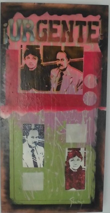 F. Ehrenberg. "En el orden acostumbrado. (Página social)", 1985. Acrílico sobre madera. 125 x 60 cm.
