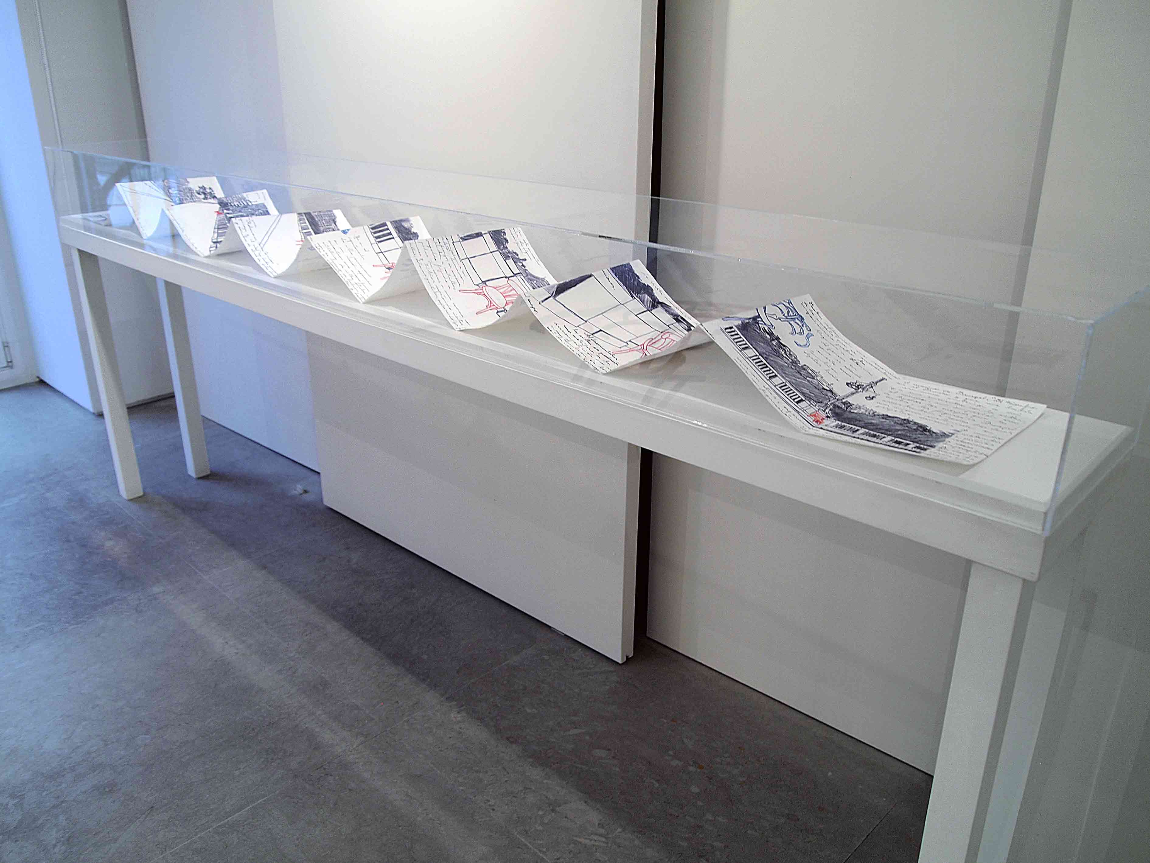 "Travelling on the Turia" (installation view) 2012. Mixed technique on paper.