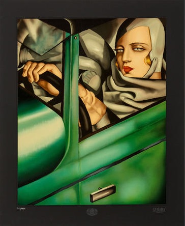"Self-Portrait in Green Bugatti", 1929. Lithography. 88.2 x 70.7 cm.