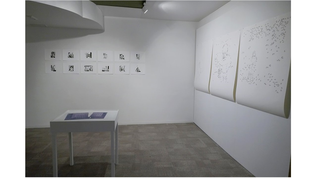 Vista de la exposición de Ángela Bonadies "La Pesca" en el programa LZ46 de Galería Freijo, 2019.