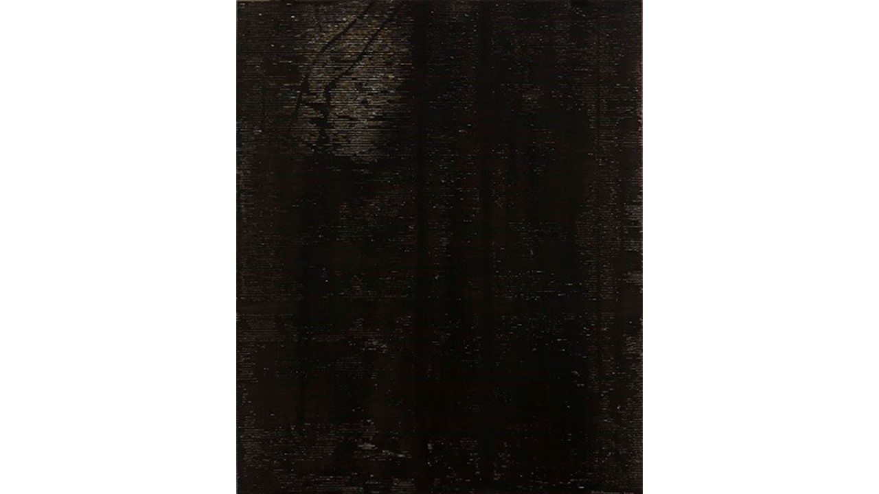 "Óvalo rayado", 2019. Óleo y pigmento sobre contrachapado, 122 x 100 cm.