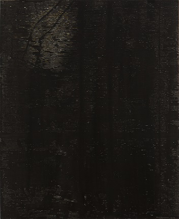 "Óvalo rayado", 2019. Óleo y pigmento sobre contrachapado, 122 x 100 cm.