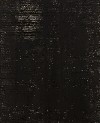 "Striped Oval", 2019, oil and pigment on plywood, 122 x 100 cm.