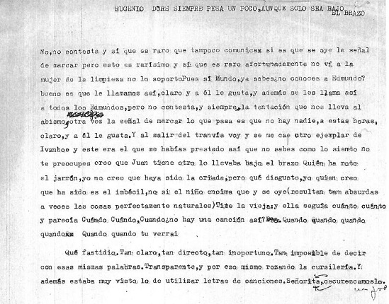 "Eugenio d'Ors siempre pesa un poco, aunque solo sea bajo el brazo". Documento original.