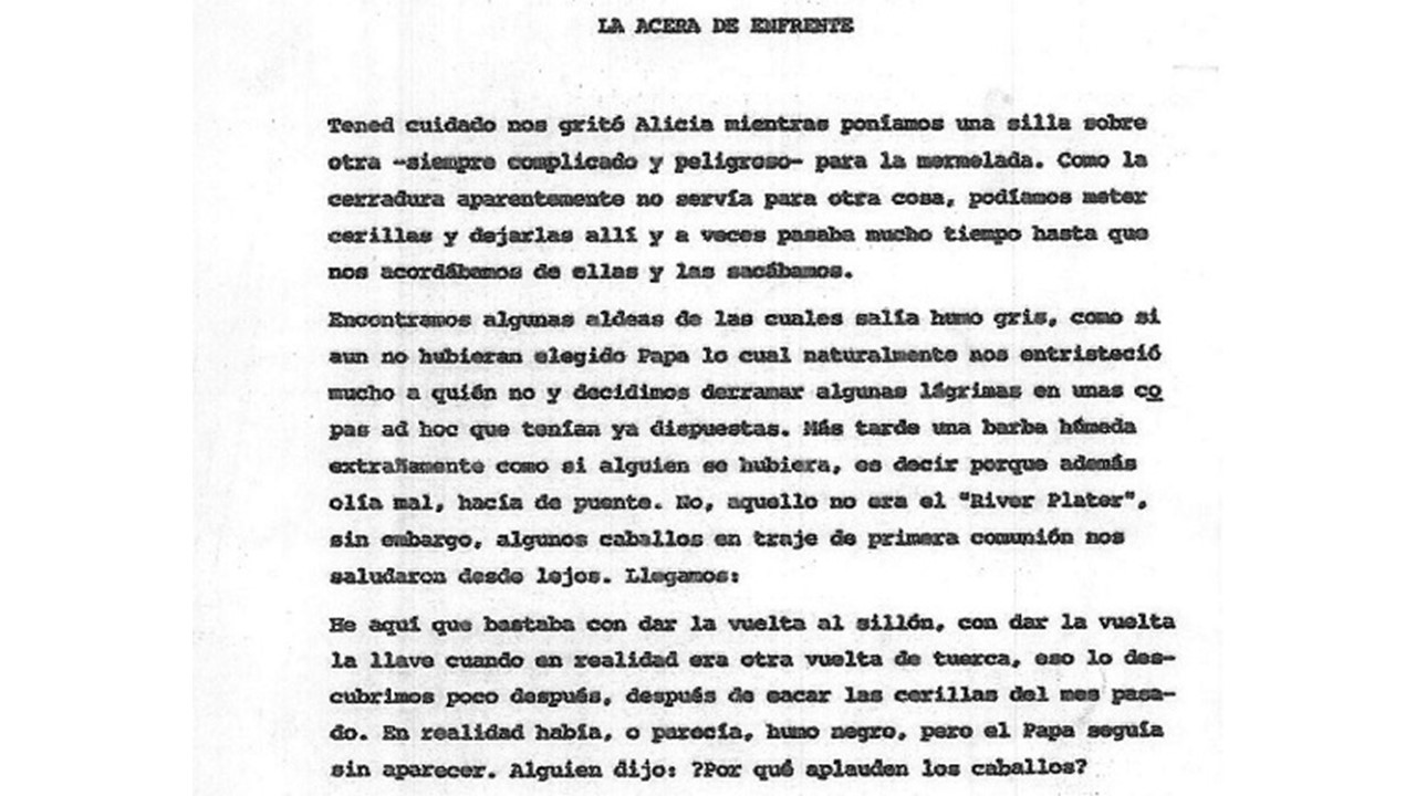 "La acera de enfrente". Documento original.