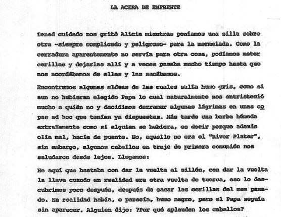 "La acera de enfrente". Documento original.