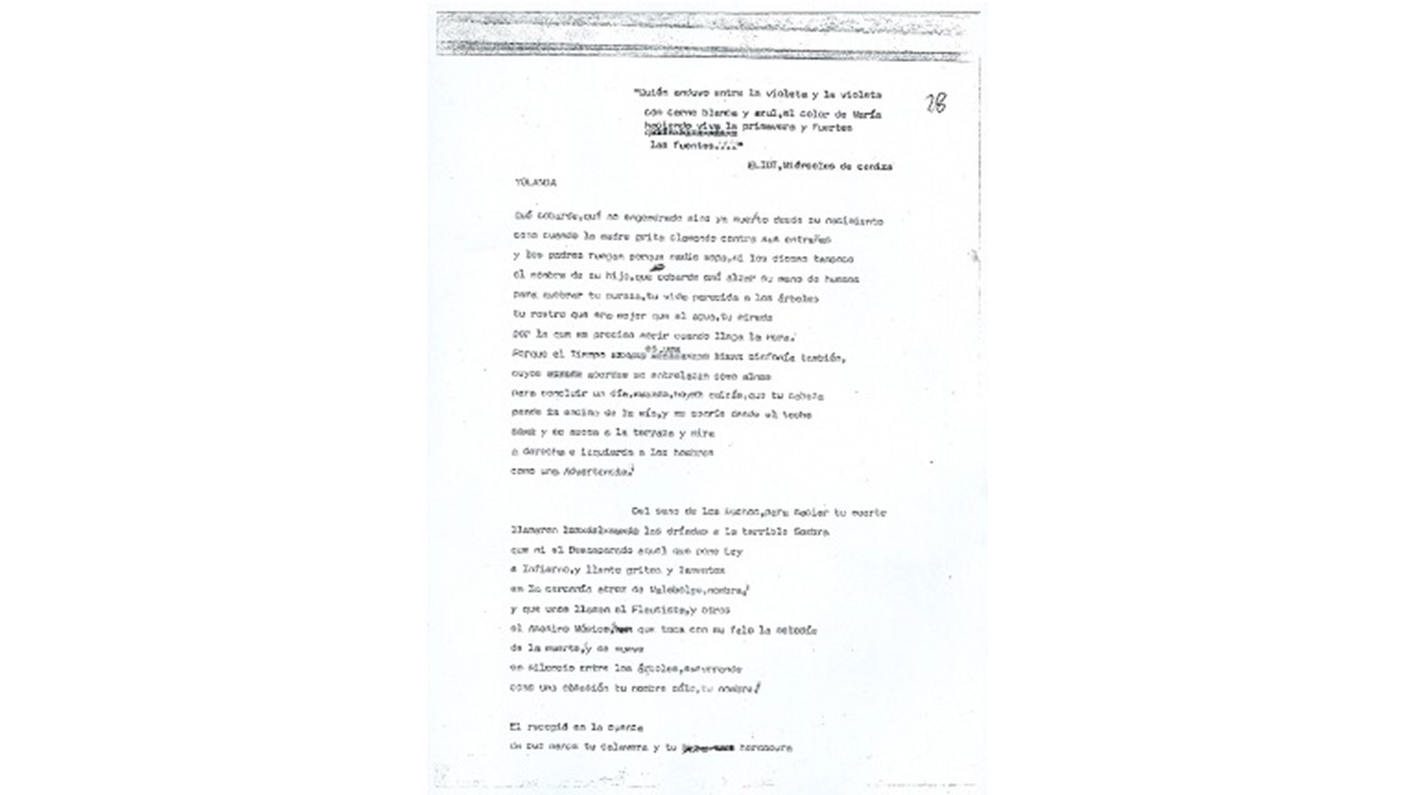 "Poem to Yolanda", 1980. Original document.
