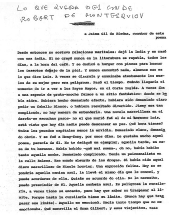 "A Jaime Gil de Biedma, coautor de este poema". Documento original.