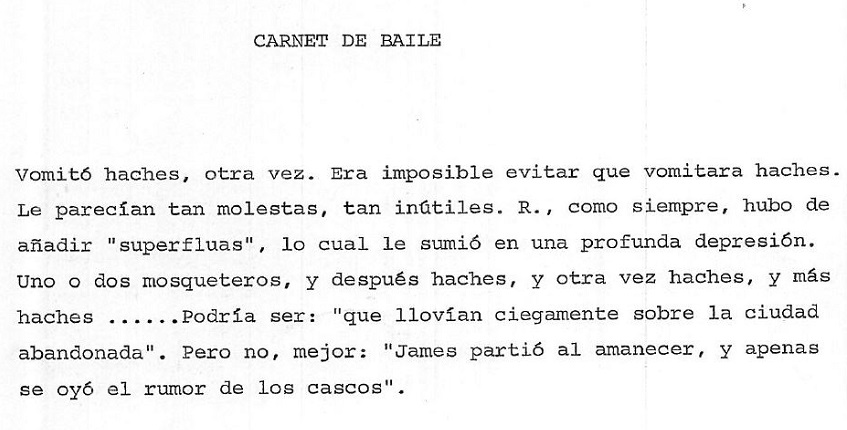 "Carnet de baile". Documento original.