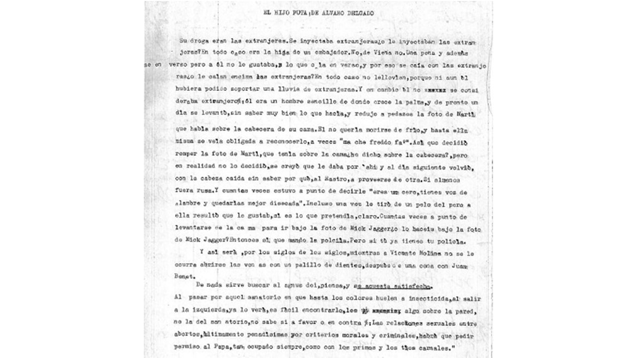 "El hijo puta de Álvaro Delgado". Documento original.