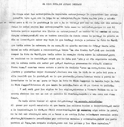 "El hijo puta de Álvaro Delgado". Documento original.